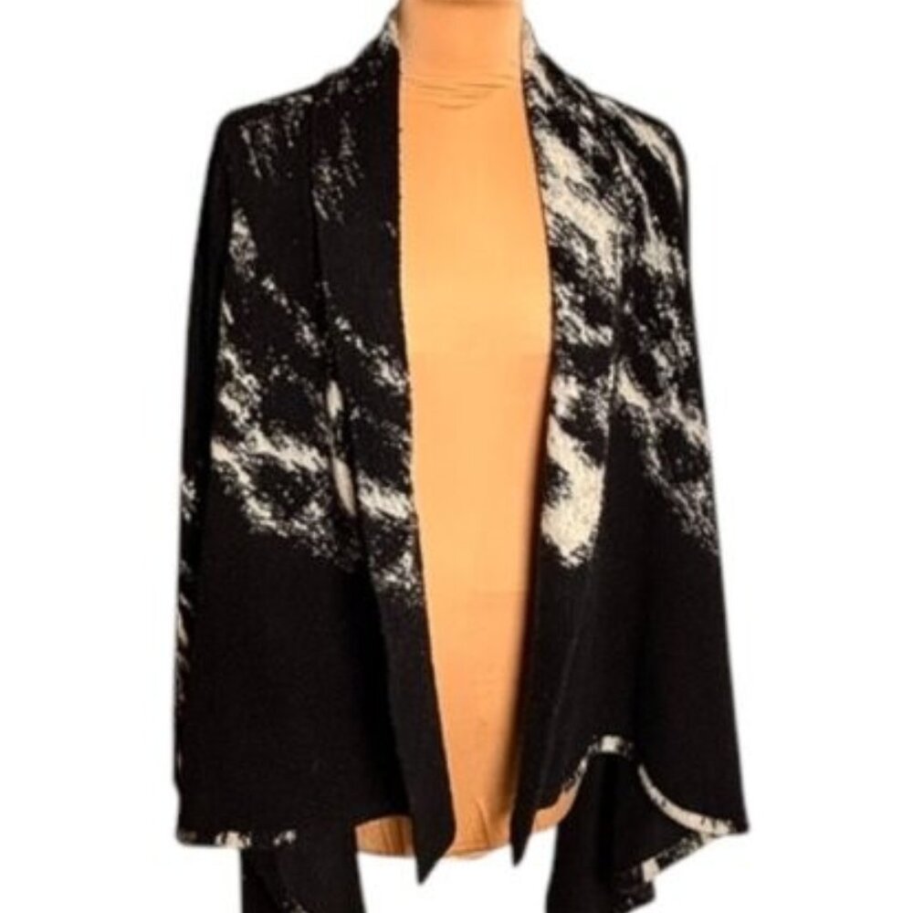 Yoana Baraschi Black Gray Marled Asymmetrical Open Front Duster Cardigan Small